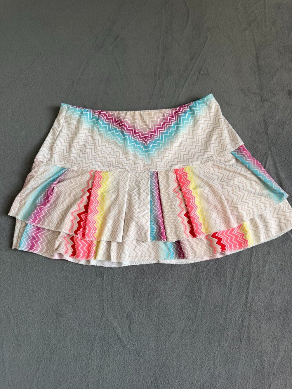 Lucky In Love Club Length Skirt XL Pleated Zig Zag Colorful Geometric Electric